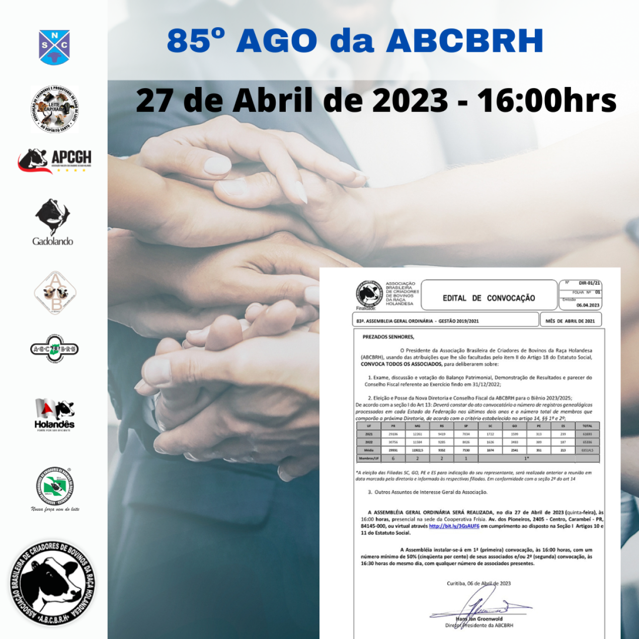 85 AGO e 1ª AGE 2023 da Associação Brasileira da Raça Holandesa